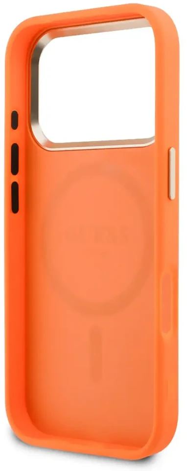 Guess PU Perforated 4G Logo MagSafe dėklas skirtas iPhone 17 Pro Max oranžinės spalvos