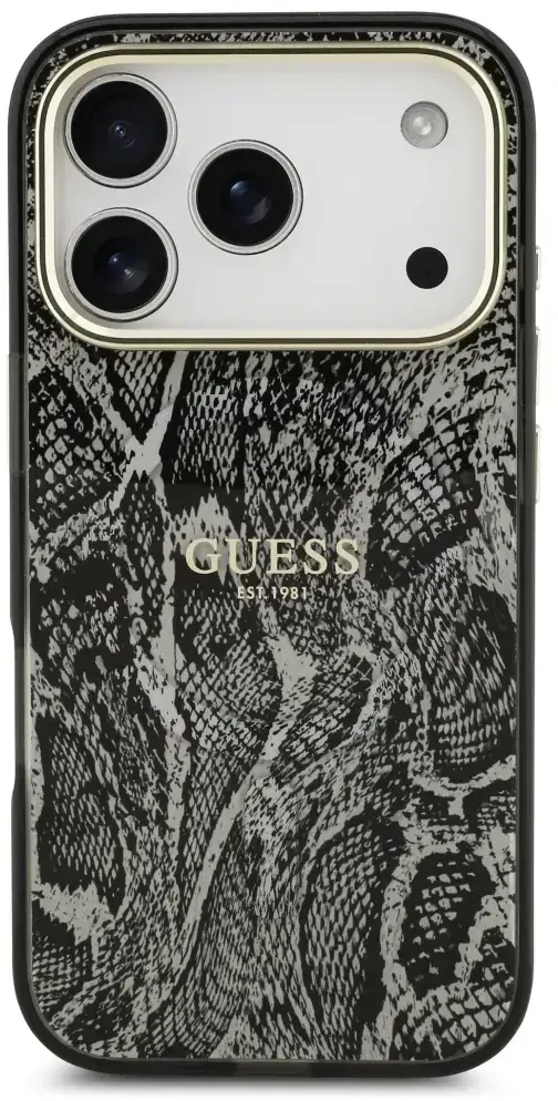 Dėklas Guess Python Pattern MagSafe Case for iPhone 17 Pro / 18 Pro - Juodas