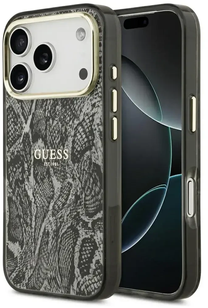 Dėklas Guess Python Pattern MagSafe Case for iPhone 17 Pro / 18 Pro - Juodas