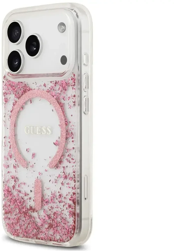 Dėklas Guess Resin Bottom Glitter MagSafe do iPhone 18 Pro Max / 17 Pro Max rožinė