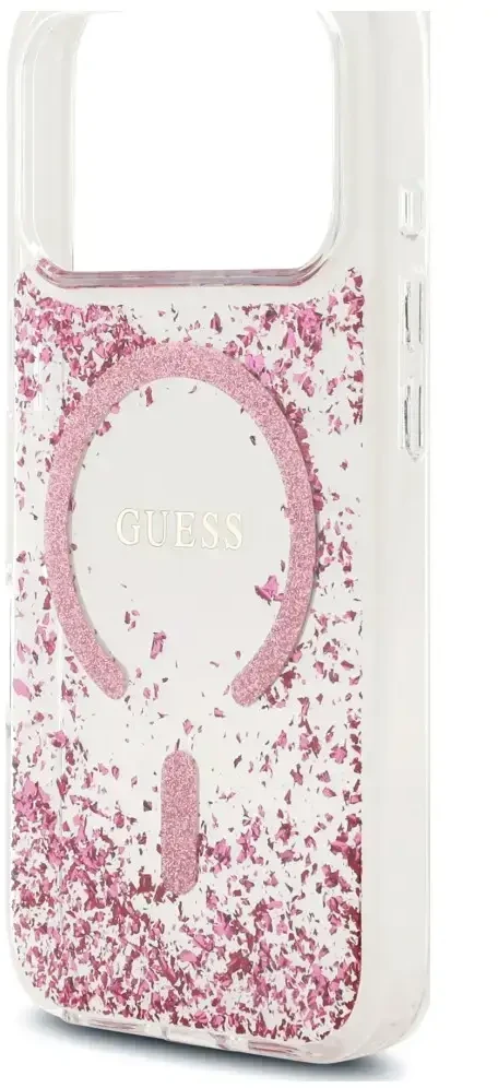 Dėklas Guess Resin Bottom Glitter MagSafe do iPhone 18 Pro Max / 17 Pro Max rožinė