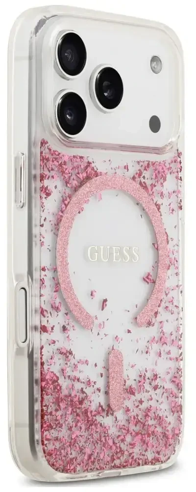 Dėklas Guess Resin Bottom Glitter MagSafe do iPhone 18 Pro Max / 17 Pro Max rožinė