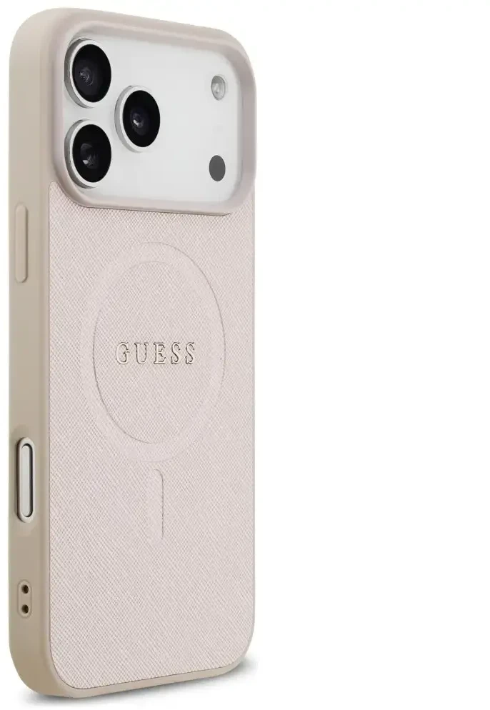 Dėklas Guess Saffiano Classic Logo MagSafe do iPhone 18 Pro Max / iPhone 17 Pro Max rožinė