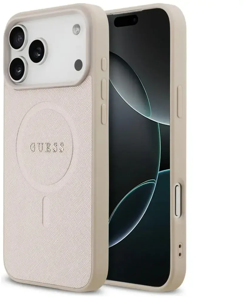Dėklas Guess Saffiano Classic Logo MagSafe do iPhone 18 Pro Max / iPhone 17 Pro Max rožinė