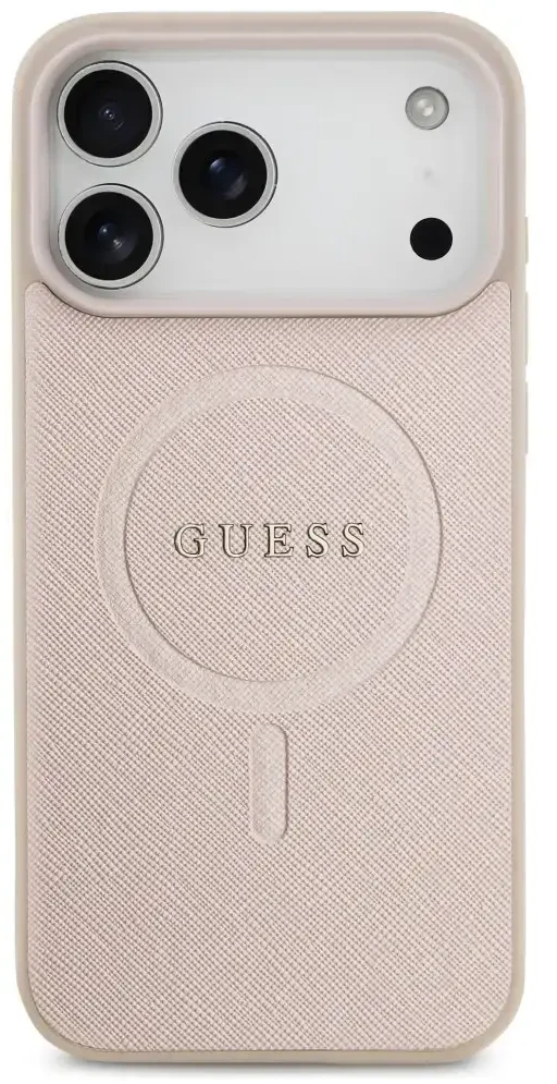 Dėklas Guess Saffiano Classic Logo MagSafe do iPhone 18 Pro Max / iPhone 17 Pro Max rožinė