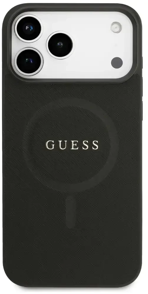 Dėklas Guess Saffiano Classic Logo MagSafe Case for iPhone 17 Pro Max / 18 Pro Max - Juodas