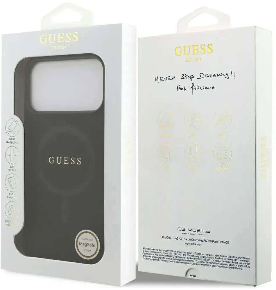 Dėklas Guess Saffiano Classic Logo MagSafe Case for iPhone 17 Pro Max / 18 Pro Max - Juodas