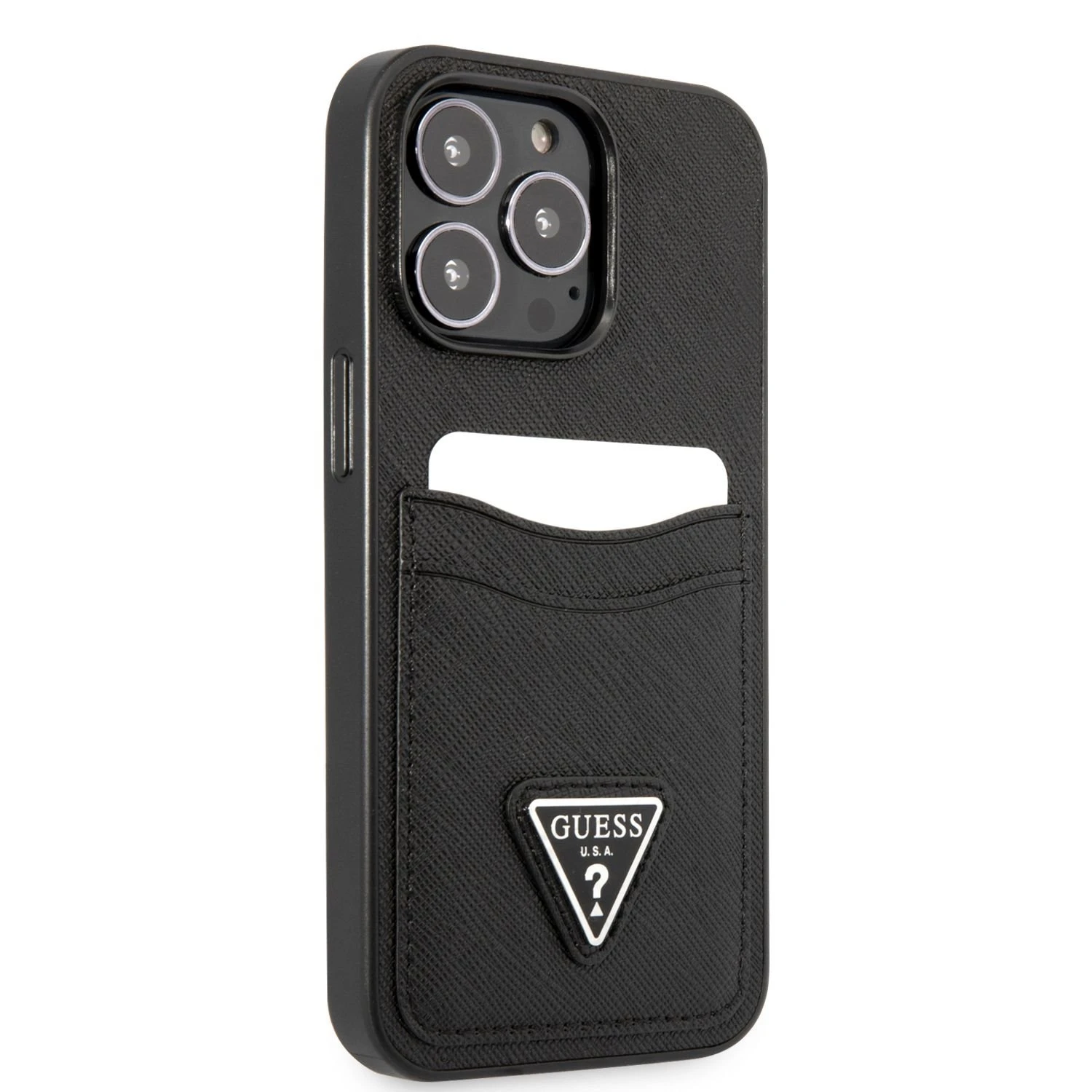 Dėklas Guess GUHCP13LPSATPK iPhone 13 Pro / 13 6,1" juoda/juodas hardcase SaffianoTriangle Logo Cardslot