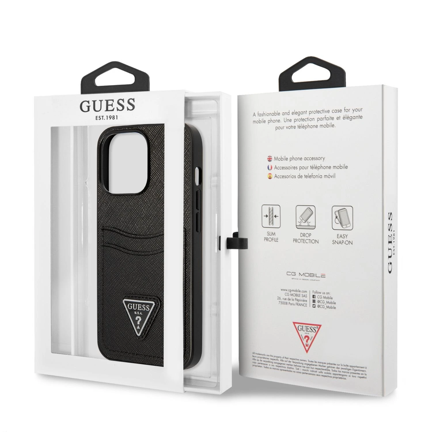 Dėklas Guess GUHCP13LPSATPK iPhone 13 Pro / 13 6,1" juoda/juodas hardcase SaffianoTriangle Logo Cardslot