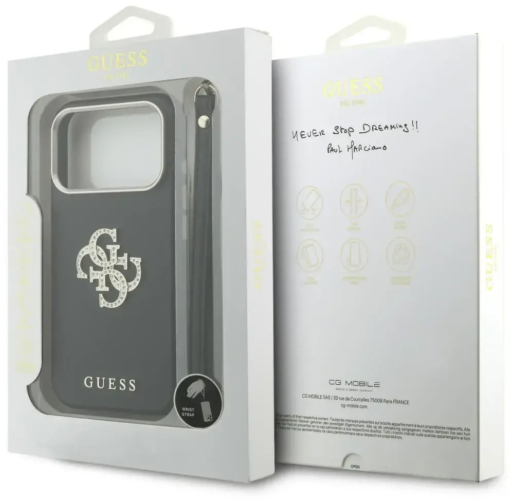Dėklas Guess Smooth & Big Strass Logo & Strap Case for iPhone 18 Pro Max / 17 Pro Max juodas