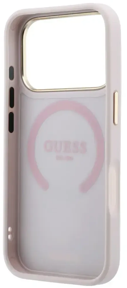 Dėklas Guess Stripe Peony 4G Logo MagSafe skirtas Iphone 18 Pro Max/ 17 Pro Max rožinės spalvos