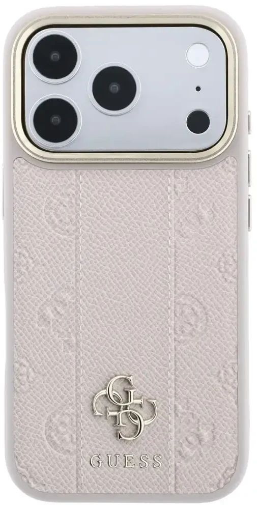 Dėklas Guess Stripe Peony 4G Logo MagSafe skirtas Iphone 18 Pro Max/ 17 Pro Max rožinės spalvos