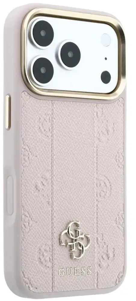 Dėklas Guess Stripe Peony 4G Logo MagSafe skirtas Iphone 18 Pro Max/ 17 Pro Max rožinės spalvos