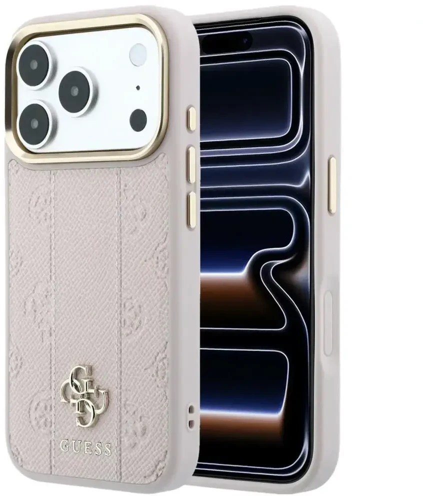 Dėklas Guess Stripe Peony 4G Logo MagSafe skirtas Iphone 18 Pro Max/ 17 Pro Max rožinės spalvos
