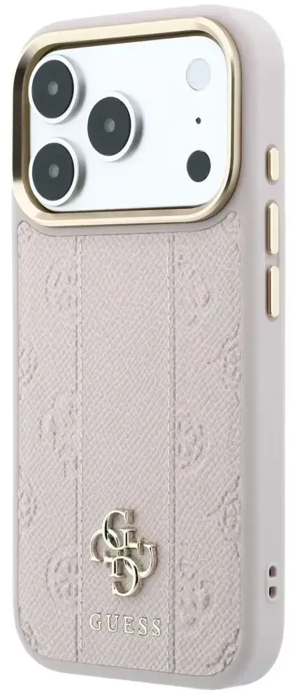 Dėklas Guess Stripe Peony 4G Logo MagSafe skirtas Iphone 18 Pro Max/ 17 Pro Max rožinės spalvos