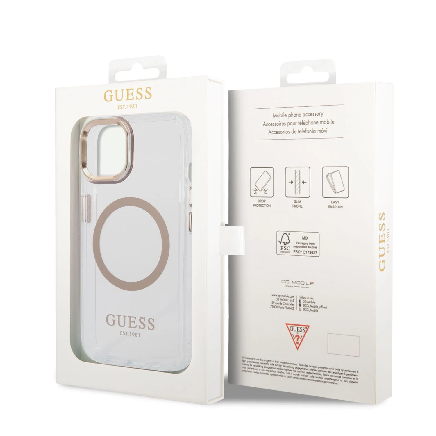 Dėklas GUESS GUHMP14MHTMD IPHONE 14 PLUS / 15 PLUS 6.7 "GOLD / GOLD HARD CASE METAL OUTLINE MAGSAFE