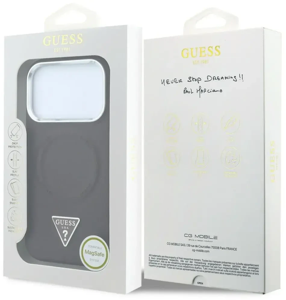 Dėklas Guess Triangle Logo MagSafe skirtas iPhone 18 Pro / 17 Pro bordo spalvos