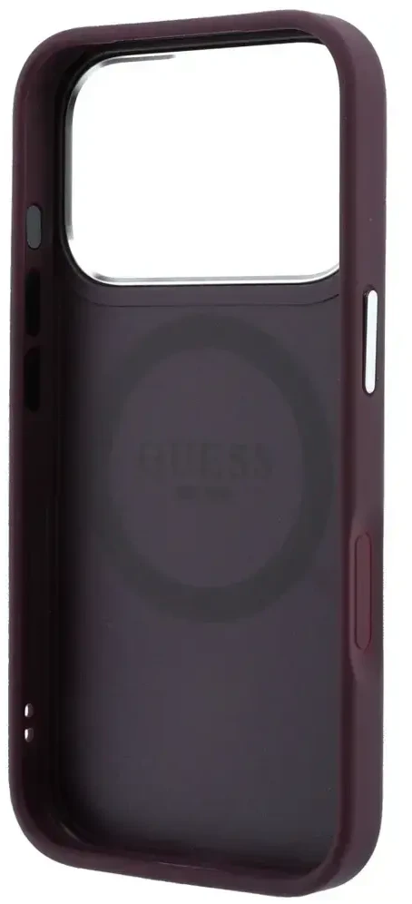 Dėklas Guess Triangle Logo MagSafe skirtas iPhone 18 Pro / 17 Pro bordo spalvos