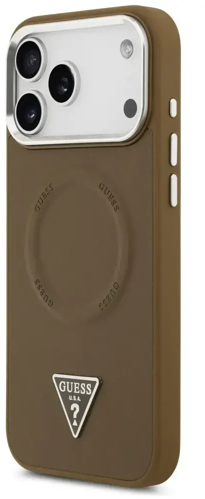 GUESS dėklas, skirtas IPHONE 17 Pro Max, suderinamas su MagSafe GUHMP17XPSDTSCMW (PU su trikampio logotipu), rudas