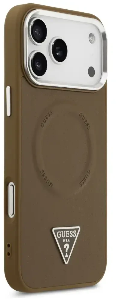 GUESS dėklas, skirtas IPHONE 17 Pro Max, suderinamas su MagSafe GUHMP17XPSDTSCMW (PU su trikampio logotipu), rudas