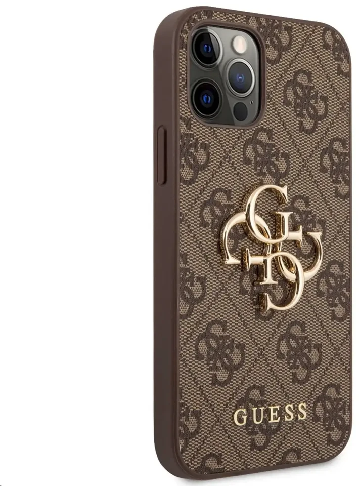Guess "GUHCP12M4GMGBR PU 4G metalinis logotipo dėklas iPhone 12/12 Pro" rudas