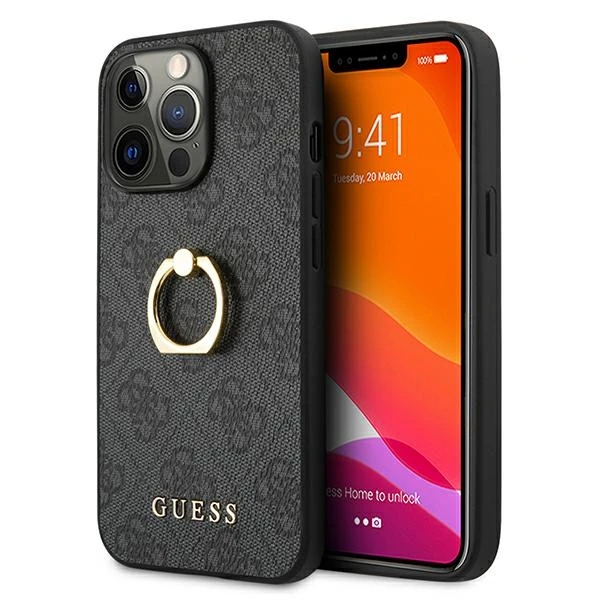 Guess GUHCP13X4GMRGR iPhone 13 Pro Max 6,7" pilkas/pilkas kietas 4G dėklas su žiediniu stovu