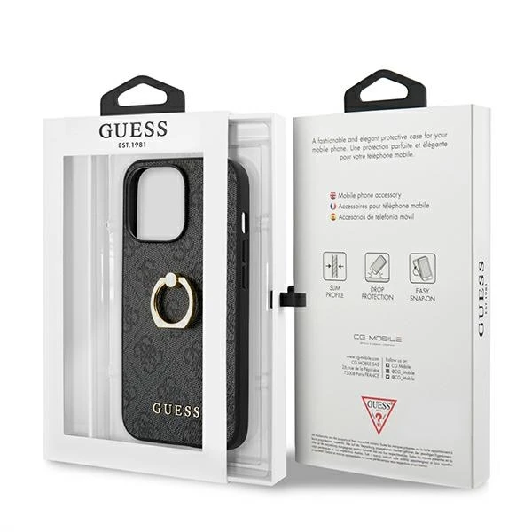 Guess GUHCP13X4GMRGR iPhone 13 Pro Max 6,7" pilkas/pilkas kietas 4G dėklas su žiediniu stovu