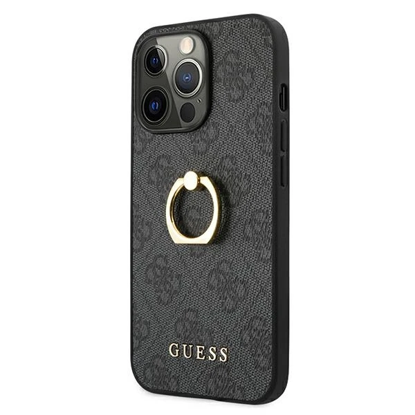Guess GUHCP13X4GMRGR iPhone 13 Pro Max 6,7" pilkas/pilkas kietas 4G dėklas su žiediniu stovu