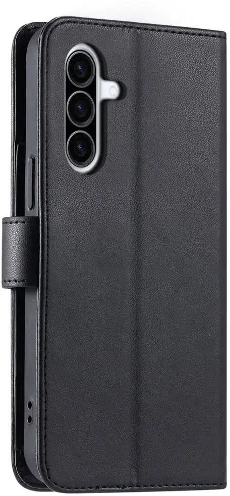 Hurtel Samsung Galaxy A37 5G odinis dėklas-piniginė su stovu ir dirželiu per petį – juodos spalvos