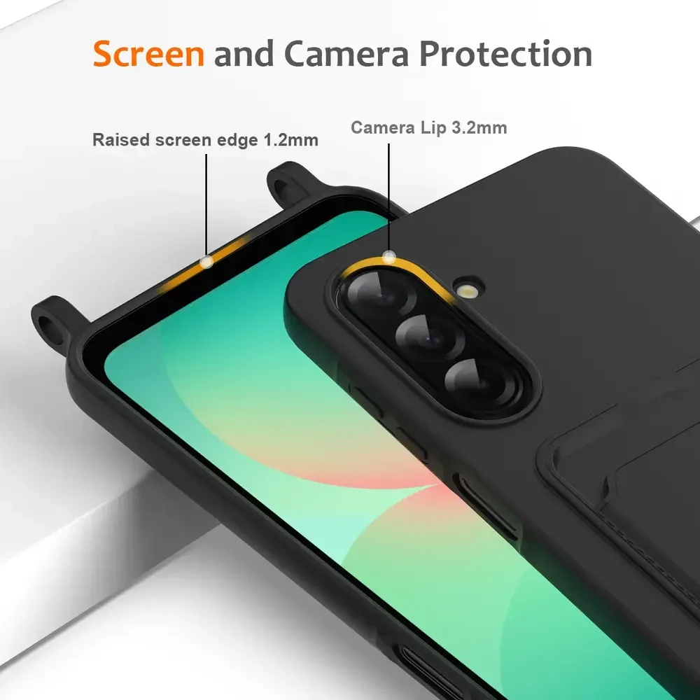 „Hurtel“ „Samsung Galaxy A57 5G“ TPU dėklas su kortelių laikikliu ir dirželiu per petį - Juodas