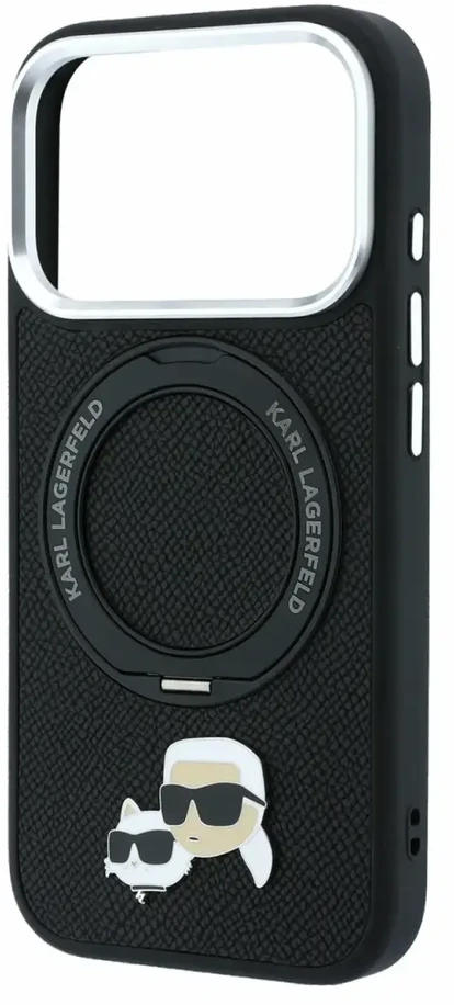 Dėklas Karl Lagerfeld arl Lagerfeld PU Grained K&CH Heads Ring Stand Magsafe Case for iPhone 18 Pro Max Juodas