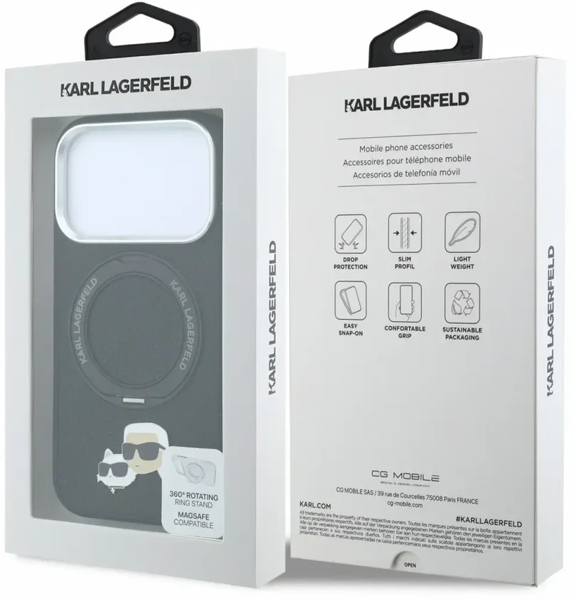 Dėklas Karl Lagerfeld arl Lagerfeld PU Grained K&CH Heads Ring Stand Magsafe Case for iPhone 18 Pro Max Juodas