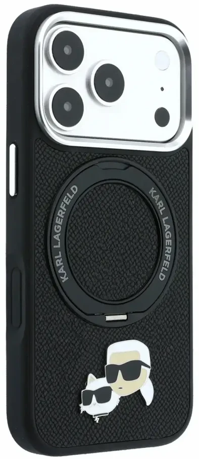 Dėklas Karl Lagerfeld arl Lagerfeld PU Grained K&CH Heads Ring Stand Magsafe Case for iPhone 18 Pro Max Juodas