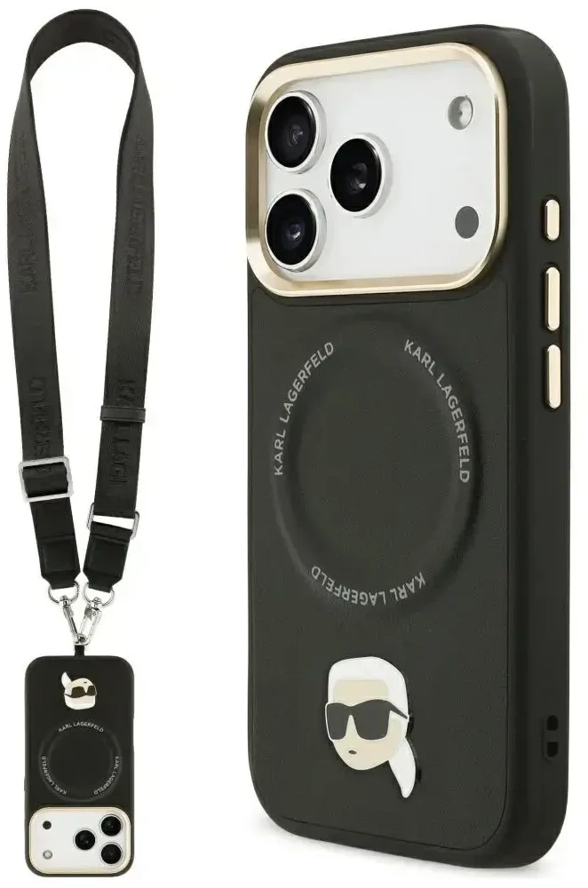 Karl Lagerfeld Big Strap Karl Metal Logo MagSafe dėklas skirtas Apple iPhone 17 Pro Juodas