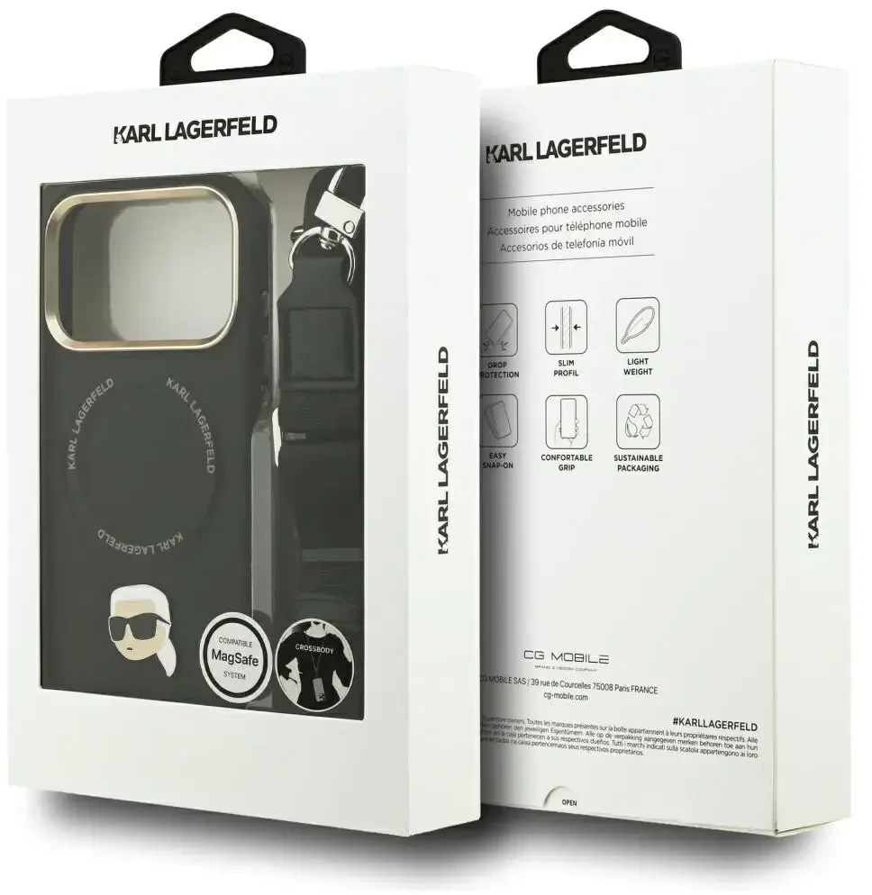 Karl Lagerfeld Big Strap Karl Metal Logo MagSafe dėklas skirtas Apple iPhone 17 Pro Juodas