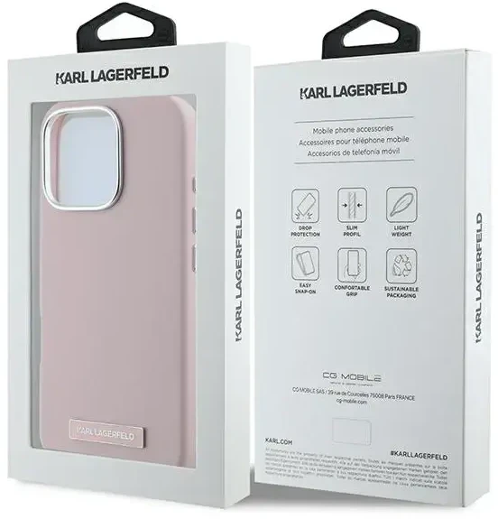 Apple iPhone 16 Pro Max Karl Lagerfeld FW Metal Plate MagSafe (KLHMP16XPGMSRPP) dėklas telefonui rožinės spalvos
