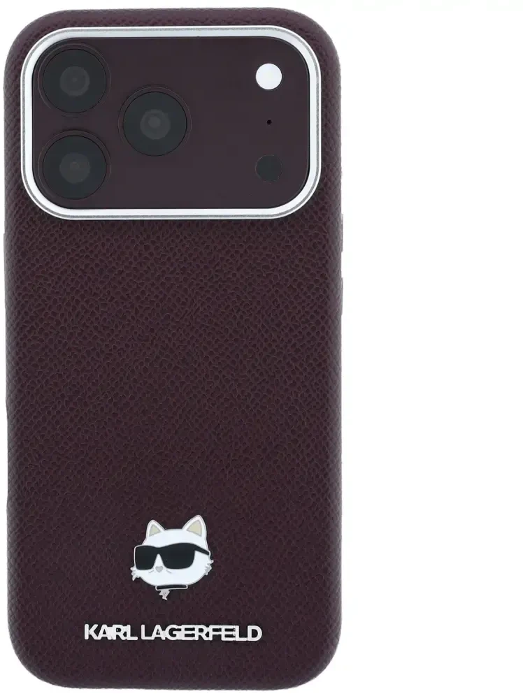 Dėklas Karl Lagerfeld case for IPHONE 18 Pro Max/ 17 Pro Max compatible with MagSafe (Grained Choupette Head Metal) burgund