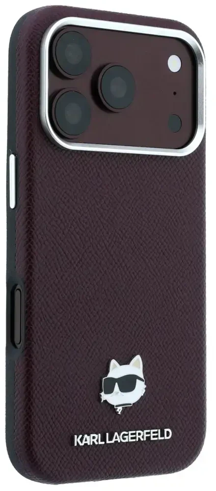 Dėklas Karl Lagerfeld case for IPHONE 18 Pro Max/ 17 Pro Max compatible with MagSafe (Grained Choupette Head Metal) burgund