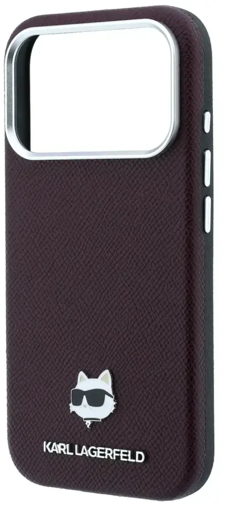 Dėklas Karl Lagerfeld case for IPHONE 18 Pro Max/ 17 Pro Max compatible with MagSafe (Grained Choupette Head Metal) burgund