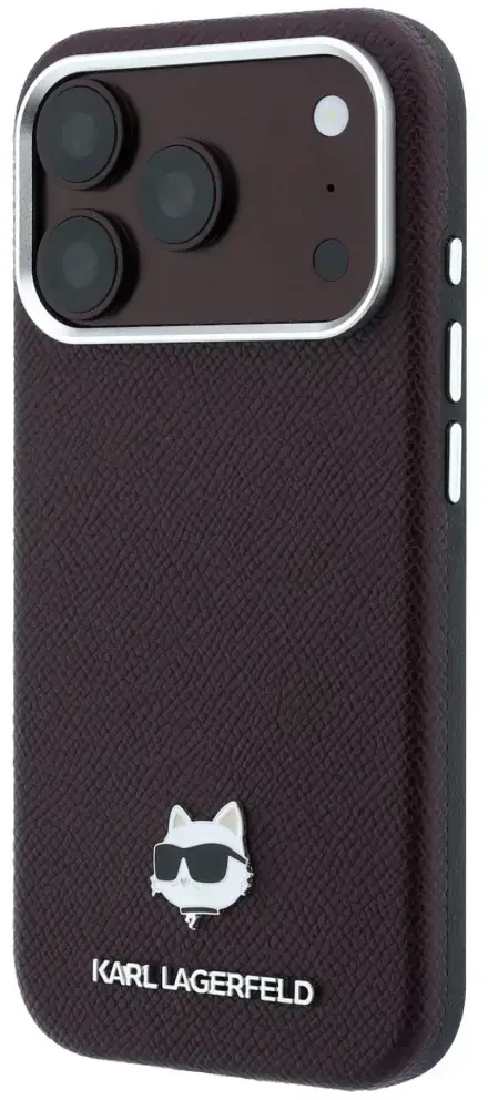 Dėklas Karl Lagerfeld case for IPHONE 18 Pro Max/ 17 Pro Max compatible with MagSafe (Grained Choupette Head Metal) burgund