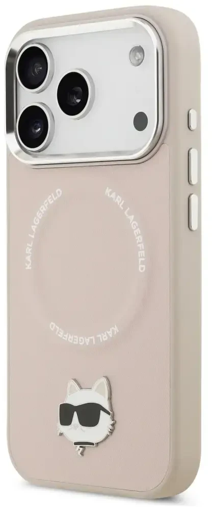 Karl Lagerfeld Choupette Pin MagSafe dėklas skirtas Apple iPhone 17 Pro rožinės spalvos