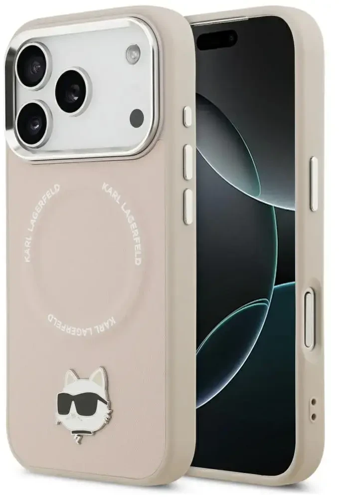 Karl Lagerfeld Choupette Pin MagSafe dėklas skirtas Apple iPhone 17 Pro rožinės spalvos