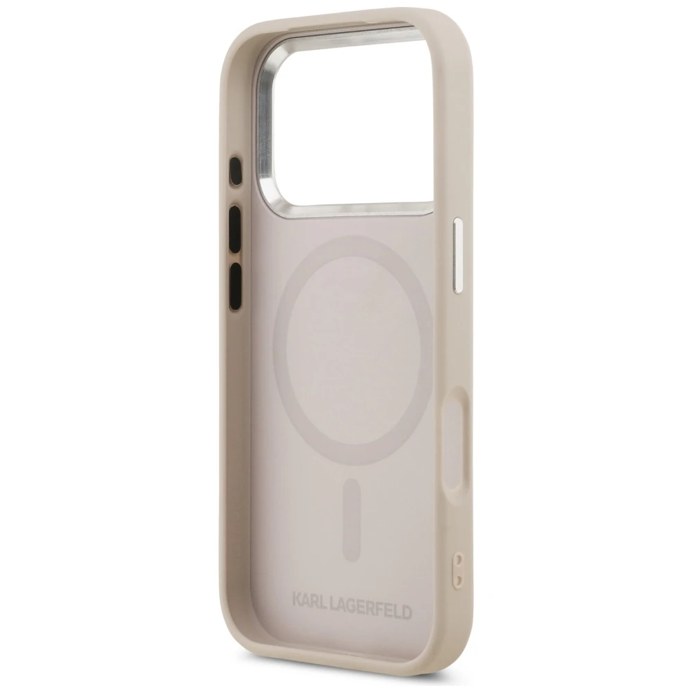 Karl Lagerfeld Choupette Pin MagSafe dėklas iPhone 17 Pro Max rožinės spalvos