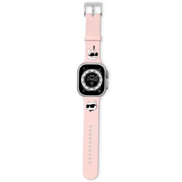 Apyrankė laikrodžiui Apple Watch 1 / 2 / 3 / 4 / 5 / 6 / SE / 7 / 8 (38 / 40 / 41 mm) Karl Lagerfeld Strap 3D Rubber Karl&Choupette Heads (KLAWMSLKCNP) rožinės spalvos