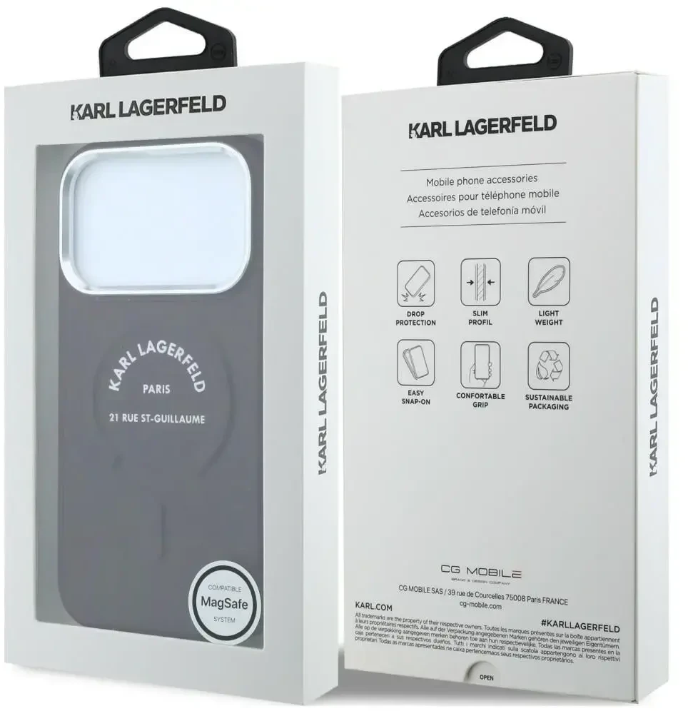 Karl Lagerfeld Embossed Open Ring RSG Logo MagSafe dėklas, skirtas iPhone 18 Pro Max / 17 Pro Max, bordo spalvos