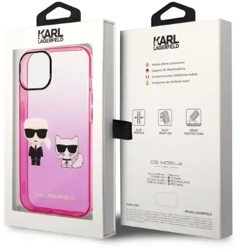 Karl Lagerfeld KLHCP14MTGKCP iPhone 14 Plus 6,7 colio kietas dėklas, eilinis/rožinis gradientas Karl & Choupette