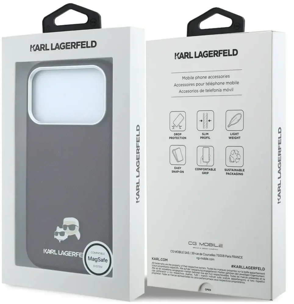 Dėklas Karl Lagerfeld Grained Choupette Head Metal MagSafe case for iPhone 18 Pro Max - burgundy