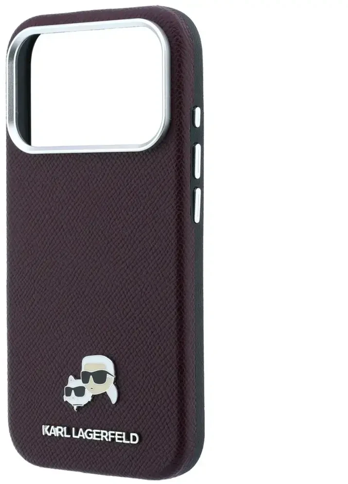 Dėklas Karl Lagerfeld Grained Choupette Head Metal MagSafe case for iPhone 18 Pro Max - burgundy