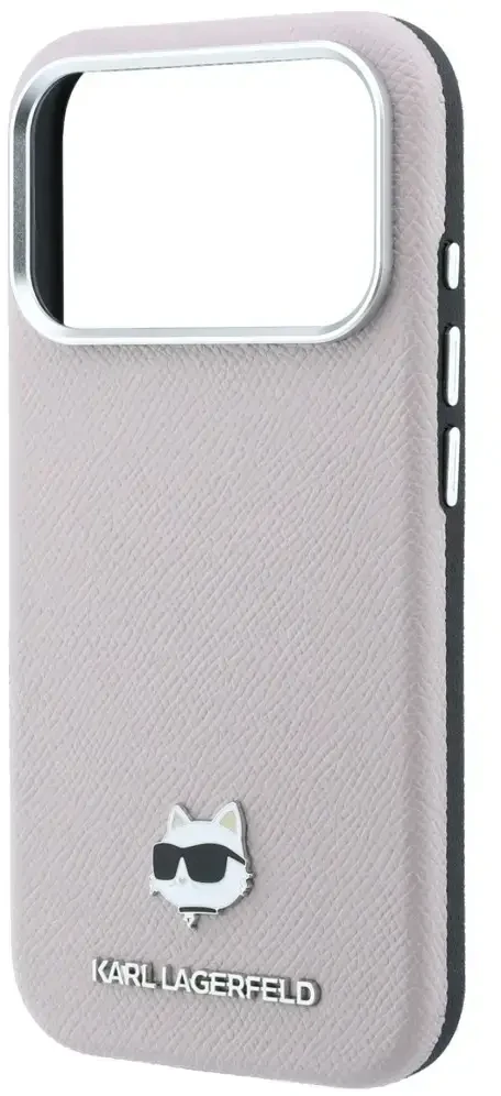 Dėklas Karl Lagerfeld Grained Choupette Head Metal MagSafe Case for iPhone 17 Pro Max / 18 Pro Max - Rožinė