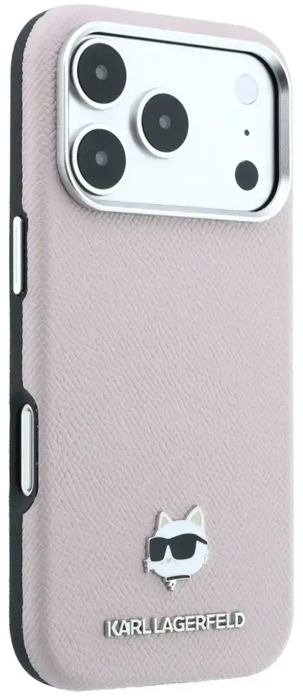 Dėklas Karl Lagerfeld Grained Choupette Head Metal MagSafe Case for iPhone 17 Pro Max / 18 Pro Max - Rožinė